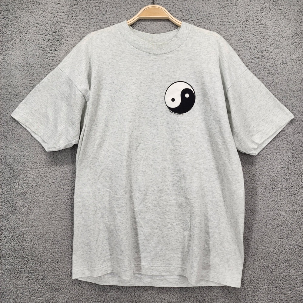 Vintage Fruit of the Loom Yin Yang Single Stitch T-Shirt Gray XL 90s Graphic